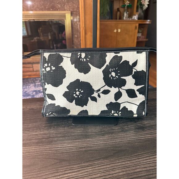 6/$25 Vintage Victoria's Secret Black White Floral Cosmetic Bag - Picture 1 of 6